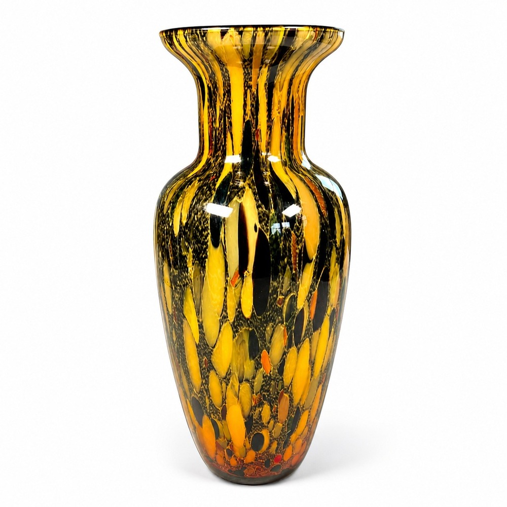 Maestri Vetrai Murano Style Italian Art Glass Vase Amber Tortoise Hand Blown